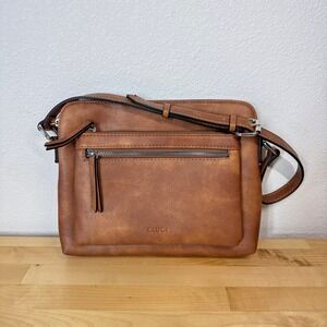 CLUCI Womens Brown Vegan Leather Multi Zip Crossbody Shoulder Bag Organzier